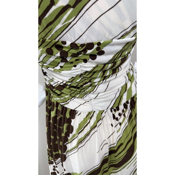 VTG BCBG Paris Dress Sz M Stretchy Y2K Ruched Jersey White Green Brown - Picture 5 of 9